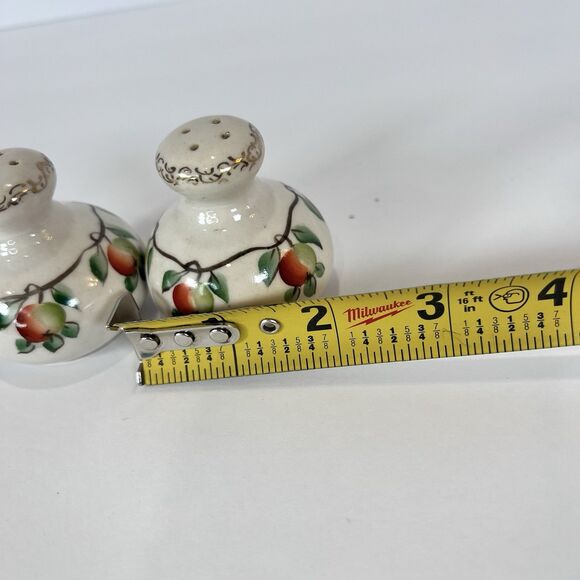 Antique Salt And Pepper Shakers Hand Painted Apples And Gold Motif - Picture 6 of 7